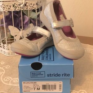 Stride Rite Girls Soft Motion Silver Mary Janes